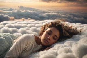 Mujer durmiendo entre nubes